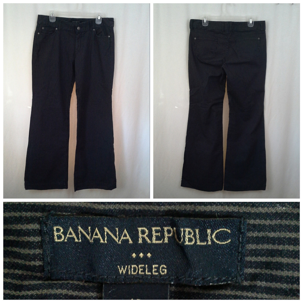 Banana Republic womens wide leg jeans 10 Black Gray stripe striped Y2k